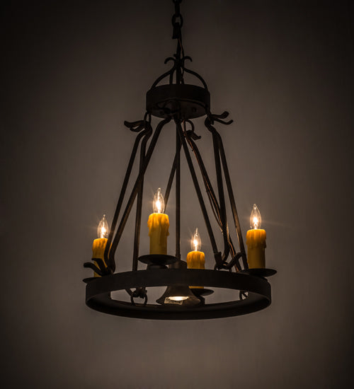 Meyda Lighting Lakeshore 18" 4-Light Chestnut Chandelier With Amber Faux Candlelight and Downlight