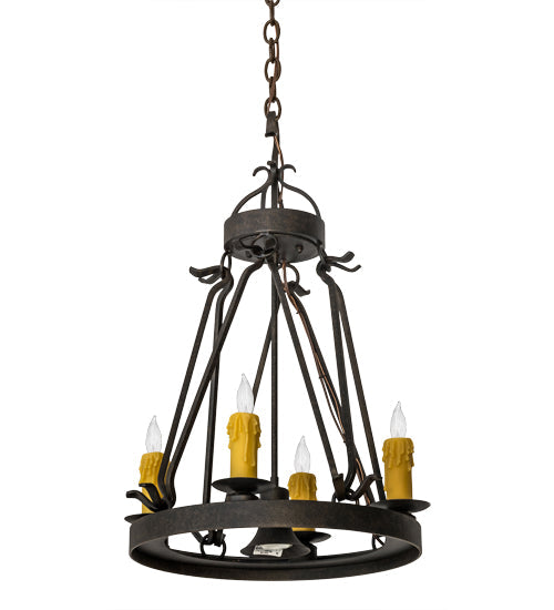 Meyda Lighting Lakeshore 18" 4-Light Chestnut Chandelier With Amber Faux Candlelight and Downlight