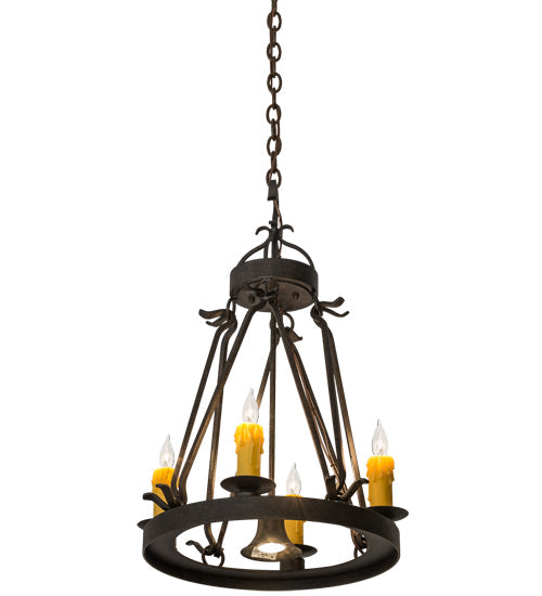 Meyda Lighting Lakeshore 18" 4-Light Chestnut Chandelier With Amber Faux Candlelight and Downlight