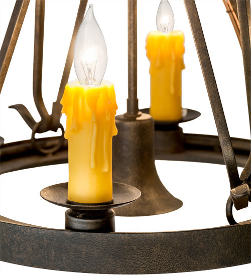 Meyda Lighting Lakeshore 18" 4-Light Chestnut Chandelier With Amber Faux Candlelight and Downlight