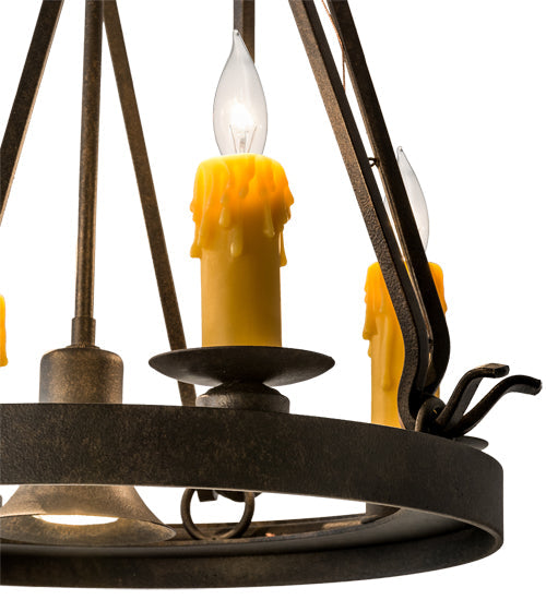 Meyda Lighting Lakeshore 18" 4-Light Chestnut Chandelier With Amber Faux Candlelight and Downlight