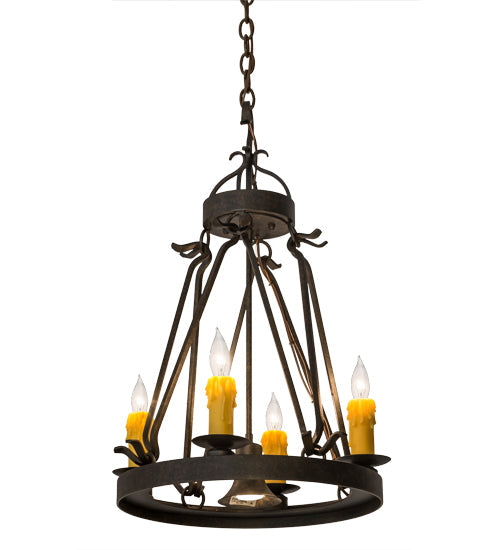 Meyda Lighting Lakeshore 18" 4-Light Chestnut Chandelier With Amber Faux Candlelight and Downlight