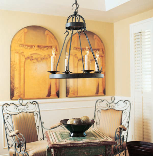 Meyda Lighting Lakeshore 24" 4-Light Antique Iron Gate Chandelier With Ivory Faux Candlelight