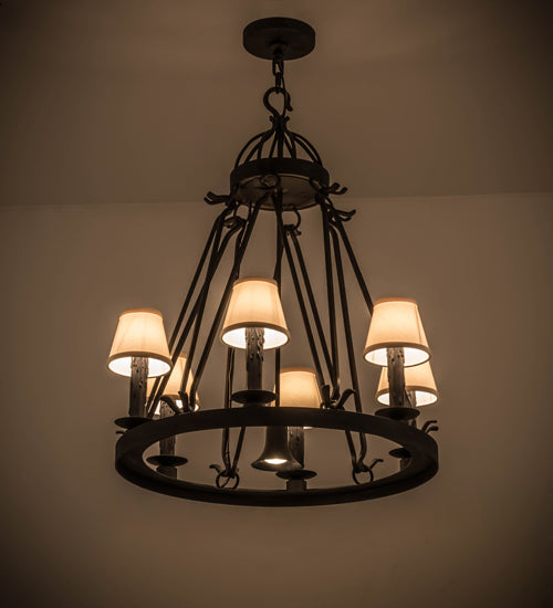 Meyda Lighting Lakeshore 28" 7-Light Costello Black Chandelier With Eggshell Textrene Shade