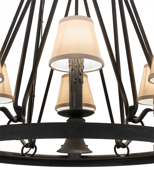 Meyda Lighting Lakeshore 28" 7-Light Costello Black Chandelier With Eggshell Textrene Shade