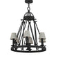 Meyda Lighting Lakeshore 28" 7-Light Costello Black Chandelier With Eggshell Textrene Shade