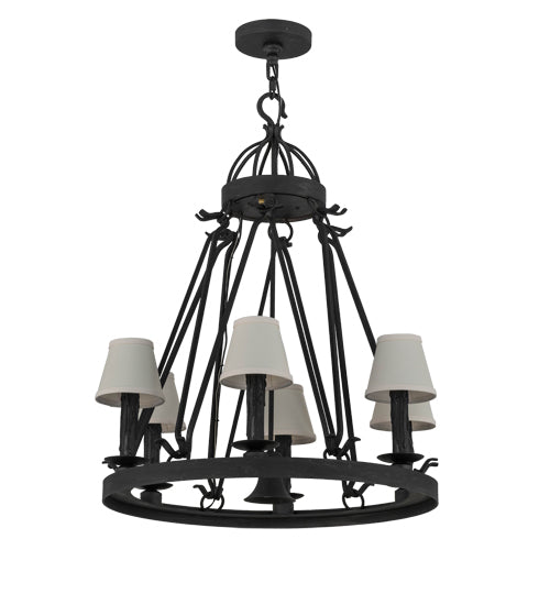 Meyda Lighting Lakeshore 28" 7-Light Costello Black Chandelier With Eggshell Textrene Shade