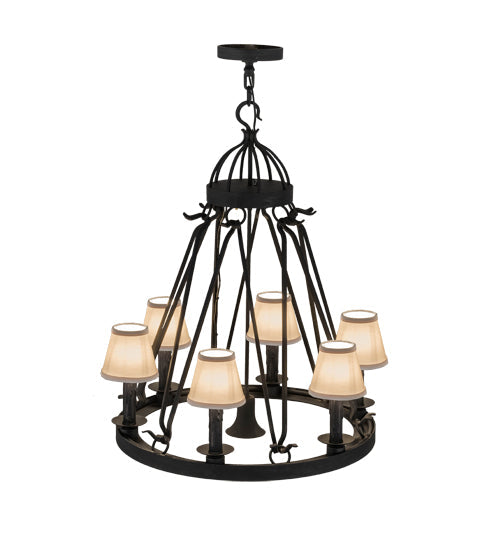 Meyda Lighting Lakeshore 28" 7-Light Costello Black Chandelier With Eggshell Textrene Shade