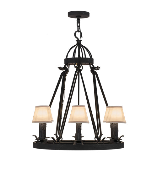 Meyda Lighting Lakeshore 28" 7-Light Costello Black Chandelier With Eggshell Textrene Shade
