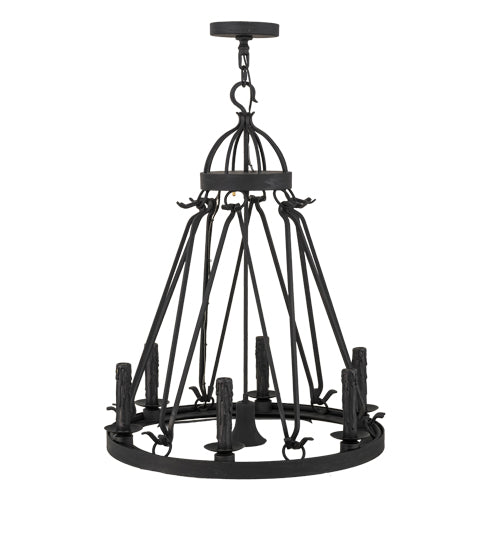 Meyda Lighting Lakeshore 28" 7-Light Costello Black Chandelier With Eggshell Textrene Shade
