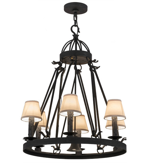 Meyda Lighting Lakeshore 28" 7-Light Costello Black Chandelier With Eggshell Textrene Shade