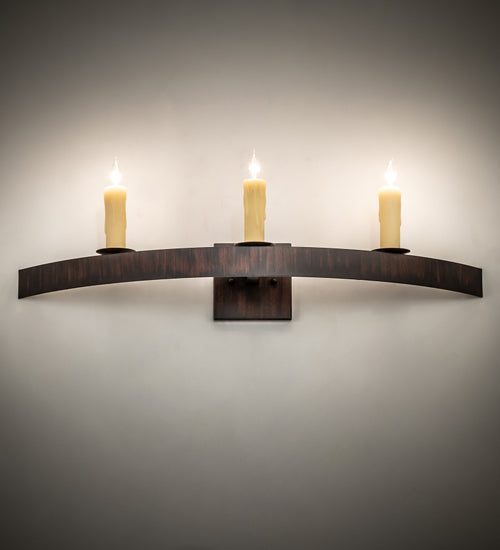 Meyda Lighting Lakeshore 30" 3-Light Rusty Iron Wall Sconce With Amber Faux Candlelight