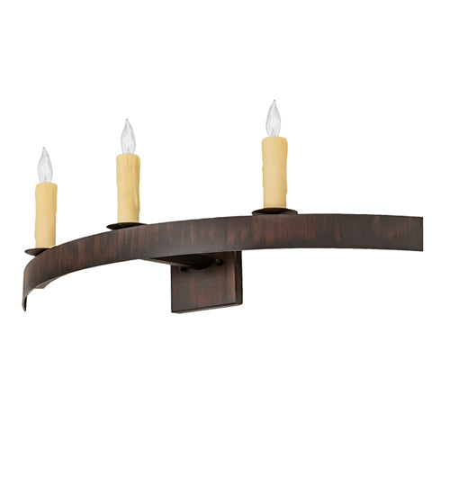 Meyda Lighting Lakeshore 30" 3-Light Rusty Iron Wall Sconce With Amber Faux Candlelight