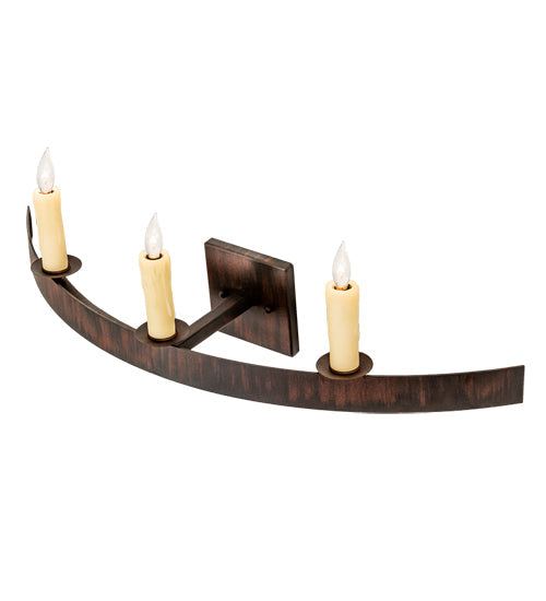 Meyda Lighting Lakeshore 30" 3-Light Rusty Iron Wall Sconce With Amber Faux Candlelight