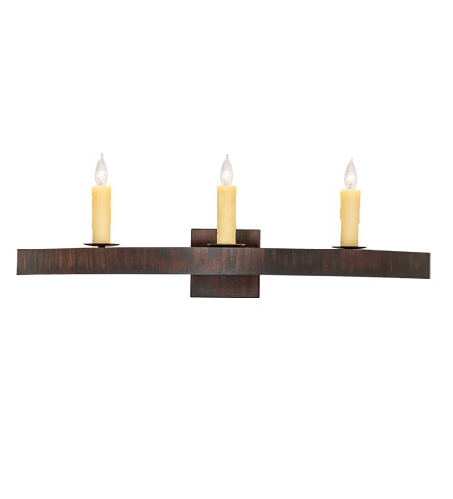 Meyda Lighting Lakeshore 30" 3-Light Rusty Iron Wall Sconce With Amber Faux Candlelight