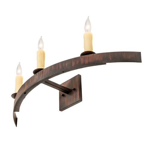Meyda Lighting Lakeshore 30" 3-Light Rusty Iron Wall Sconce With Amber Faux Candlelight