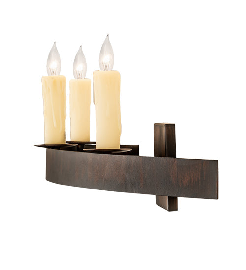 Meyda Lighting Lakeshore 30" 3-Light Rusty Iron Wall Sconce With Amber Faux Candlelight