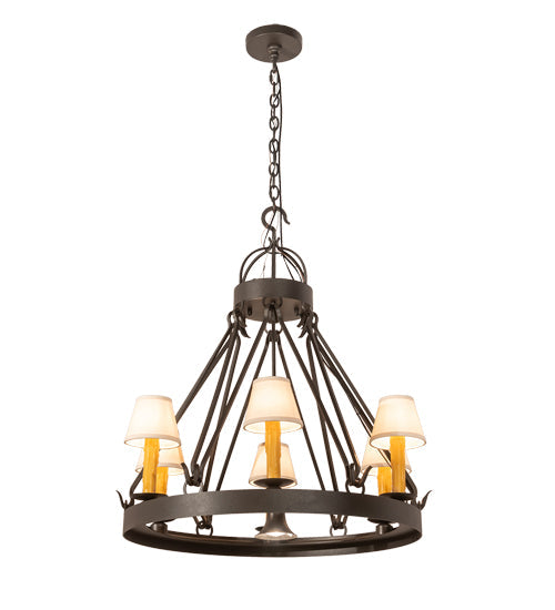 Meyda Lighting Lakeshore 30" 7-Light Wrought Iron Chandelier With Beige Natural Textrene Shade