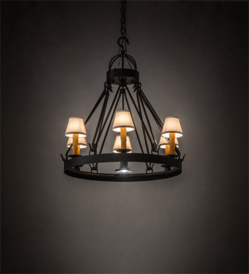 Meyda Lighting Lakeshore 30" 7-Light Wrought Iron Chandelier With Beige Natural Textrene Shade