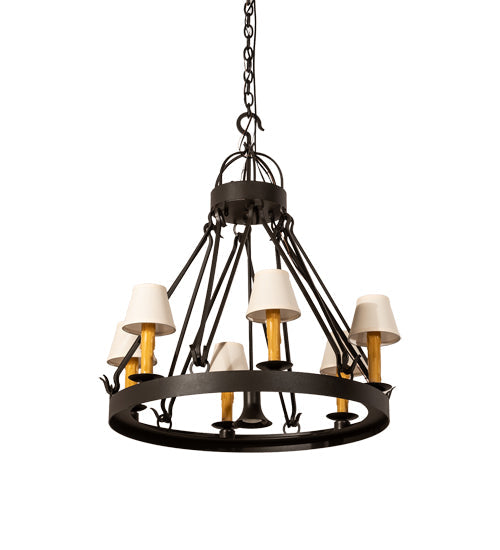 Meyda Lighting Lakeshore 30" 7-Light Wrought Iron Chandelier With Beige Natural Textrene Shade