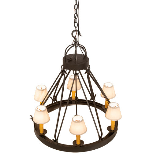 Meyda Lighting Lakeshore 30" 7-Light Wrought Iron Chandelier With Beige Natural Textrene Shade