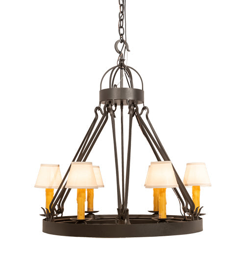 Meyda Lighting Lakeshore 30" 7-Light Wrought Iron Chandelier With Beige Natural Textrene Shade
