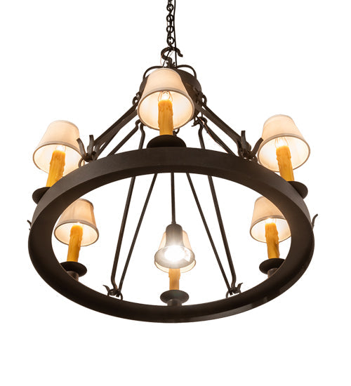 Meyda Lighting Lakeshore 30" 7-Light Wrought Iron Chandelier With Beige Natural Textrene Shade
