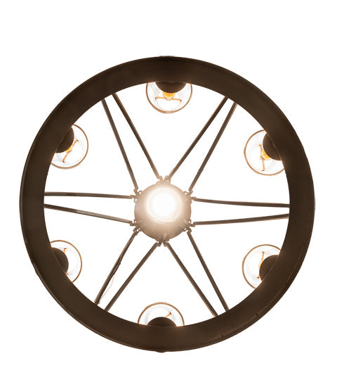 Meyda Lighting Lakeshore 30" 7-Light Wrought Iron Chandelier With Beige Natural Textrene Shade