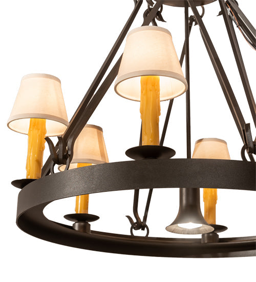 Meyda Lighting Lakeshore 30" 7-Light Wrought Iron Chandelier With Beige Natural Textrene Shade