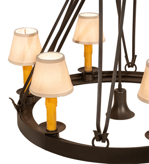 Meyda Lighting Lakeshore 30" 7-Light Wrought Iron Chandelier With Beige Natural Textrene Shade