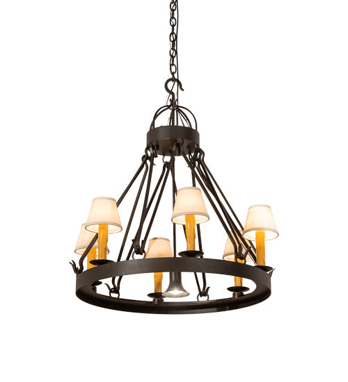 Meyda Lighting Lakeshore 30" 7-Light Wrought Iron Chandelier With Beige Natural Textrene Shade
