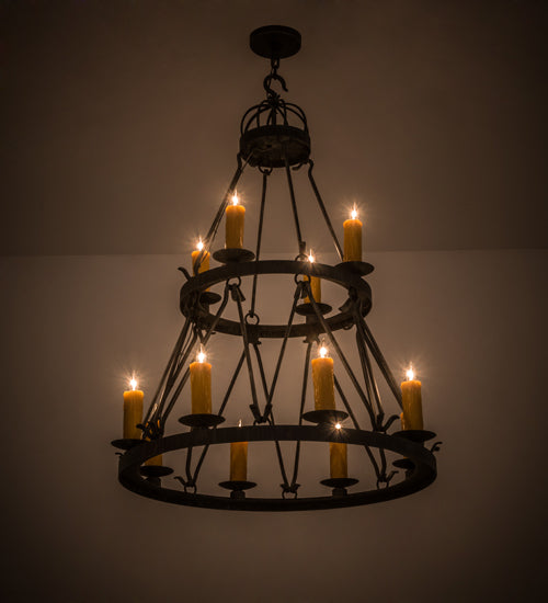 Meyda Lighting Lakeshore 36" 12-Light 2-Tier Antique Iron Gate Chandelier With Amber Faux Candlelight