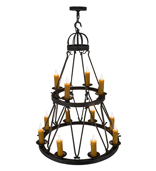 Meyda Lighting Lakeshore 36" 12-Light 2-Tier Antique Iron Gate Chandelier With Amber Faux Candlelight