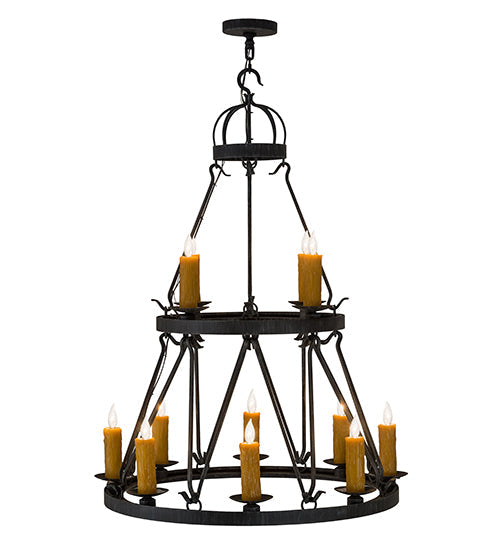Meyda Lighting Lakeshore 36" 12-Light 2-Tier Antique Iron Gate Chandelier With Amber Faux Candlelight