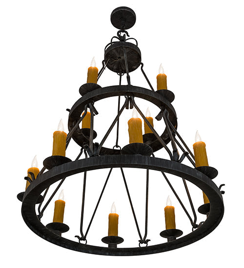 Meyda Lighting Lakeshore 36" 12-Light 2-Tier Antique Iron Gate Chandelier With Amber Faux Candlelight