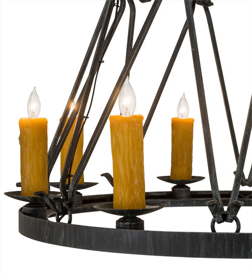 Meyda Lighting Lakeshore 36" 12-Light 2-Tier Antique Iron Gate Chandelier With Amber Faux Candlelight