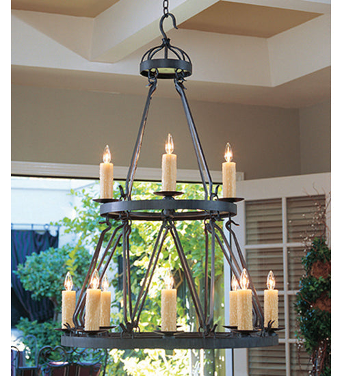 Meyda Lighting Lakeshore 36" 12-Light 2-Tier Antique Iron Gate Chandelier