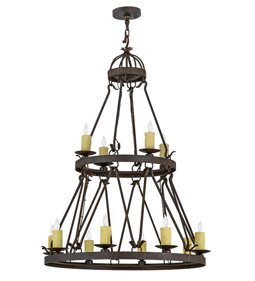Meyda Lighting Lakeshore 36" 12-Light 2-Tier Classic Rust Chandelier With Ivory Faux Candlelight