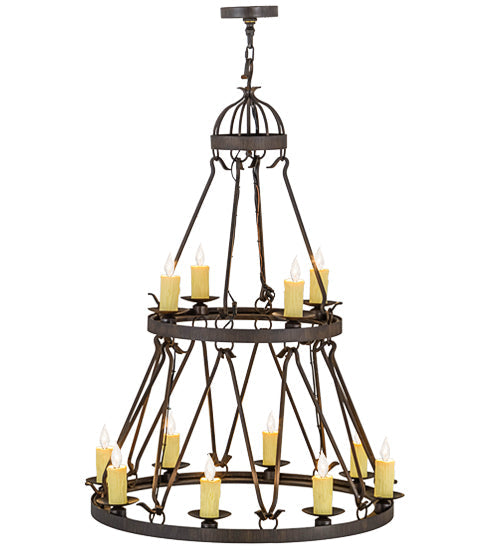 Meyda Lighting Lakeshore 36" 12-Light 2-Tier Classic Rust Chandelier With Ivory Faux Candlelight