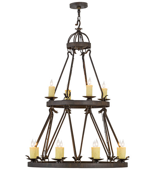 Meyda Lighting Lakeshore 36" 12-Light 2-Tier Classic Rust Chandelier With Ivory Faux Candlelight