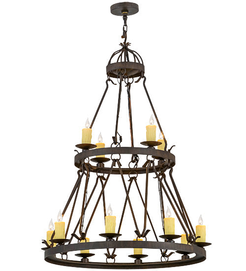 Meyda Lighting Lakeshore 36" 12-Light 2-Tier Classic Rust Chandelier With Ivory Faux Candlelight