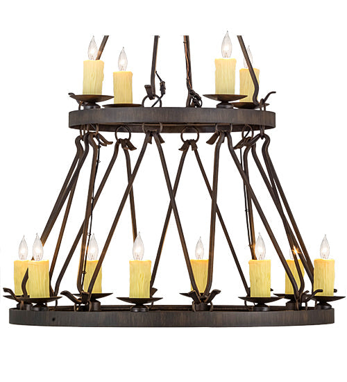 Meyda Lighting Lakeshore 36" 12-Light 2-Tier Classic Rust Chandelier With Ivory Faux Candlelight