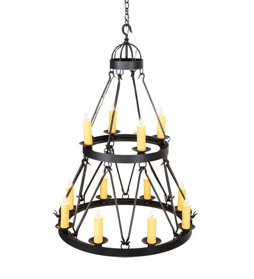 Meyda Lighting Lakeshore 36" 12-Light 2-Tier Old Wrought Iron Ceiling Chandelier With Ivory Faux Candlelight