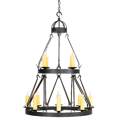 Meyda Lighting Lakeshore 36" 12-Light 2-Tier Old Wrought Iron Ceiling Chandelier With Ivory Faux Candlelight