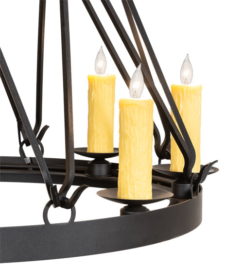 Meyda Lighting Lakeshore 36" 12-Light 2-Tier Old Wrought Iron Ceiling Chandelier With Ivory Faux Candlelight