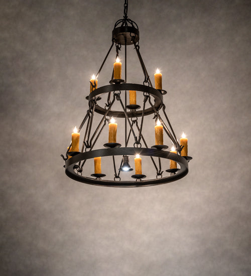 Meyda Lighting Lakeshore 36" 13-Light 2-Tier Timeless Bronze Vein Chandelier With Ivory Faux Candlelight
