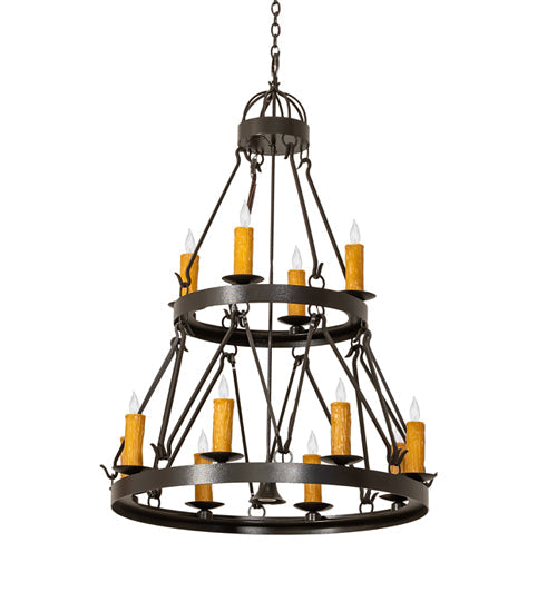 Meyda Lighting Lakeshore 36" 13-Light 2-Tier Timeless Bronze Vein Chandelier With Ivory Faux Candlelight