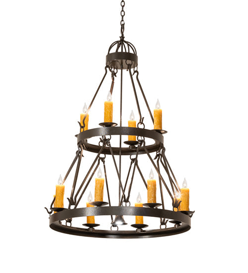 Meyda Lighting Lakeshore 36" 13-Light 2-Tier Timeless Bronze Vein Chandelier With Ivory Faux Candlelight