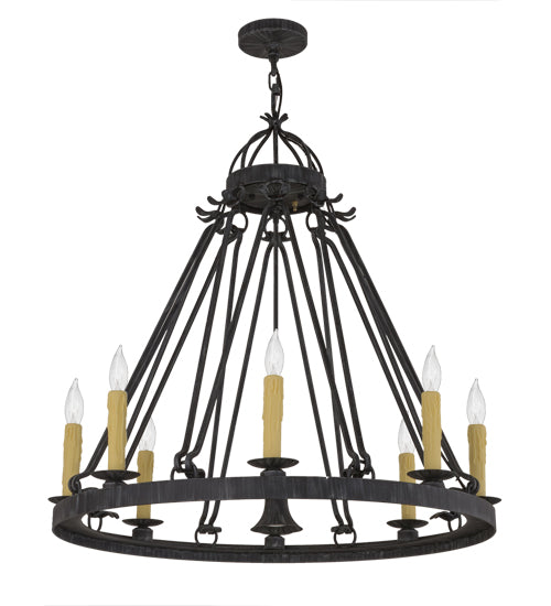 Meyda Lighting Lakeshore 36" 9-Light Antique Iron Gate Chandelier With Ivory Faux Candlelight