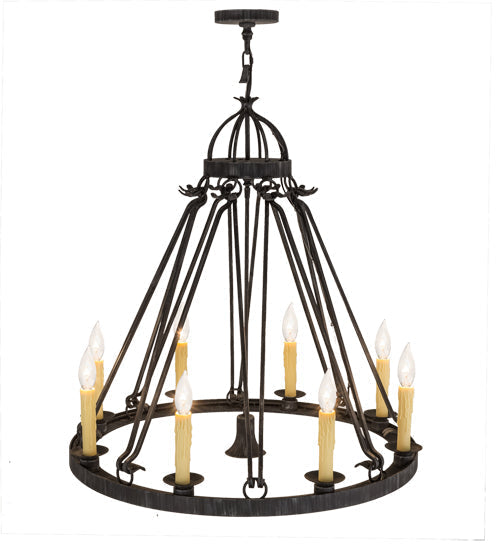 Meyda Lighting Lakeshore 36" 9-Light Antique Iron Gate Chandelier With Ivory Faux Candlelight